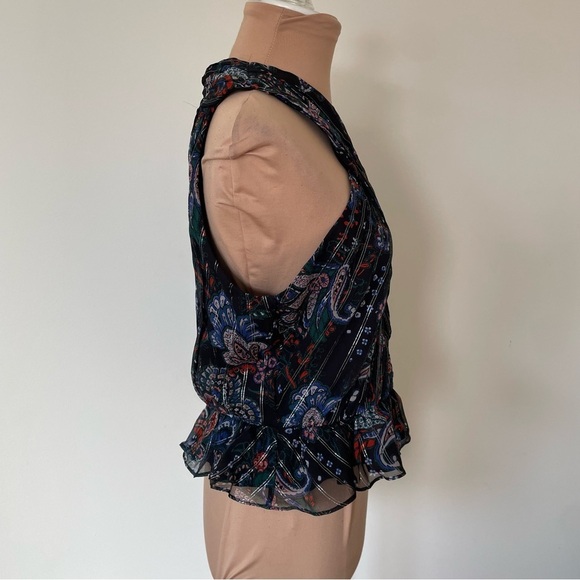 Veronica Beard Black Multi Silk Metallic Paisley Floral Halter Kailani Top NWT 6 - Picture 8 of 12